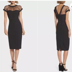 MAGGY LONDON ILLUSIONS YOKE CREPE BLACK COCKTAIL SHEATH DRESS sz 12